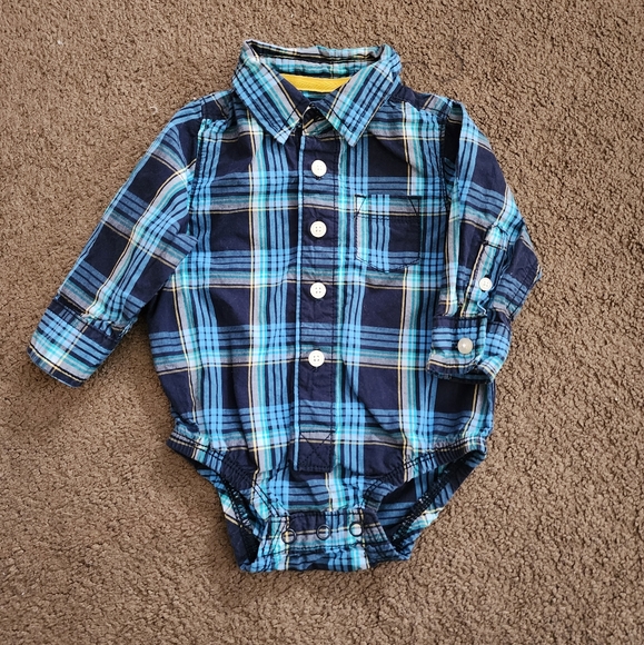 Blue Plaid Button-Down Onesie, Kid's 6M - Picture 2 of 6